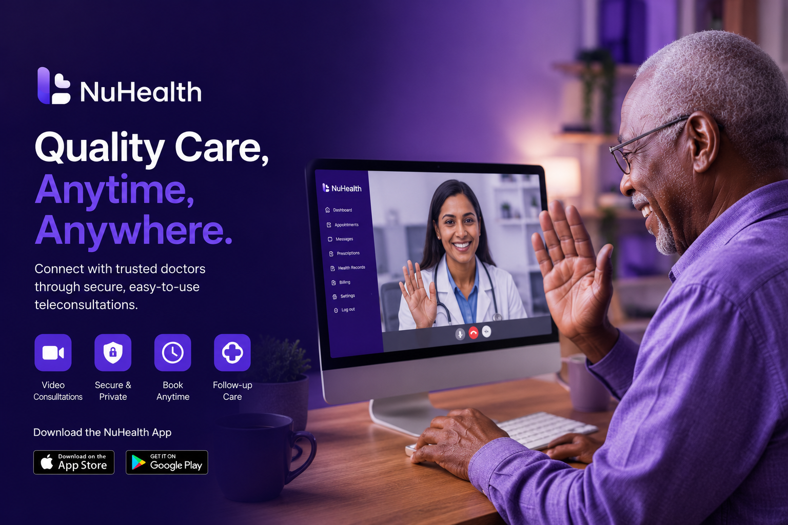 A patient greeting his doctor on a NuHealth video consultation